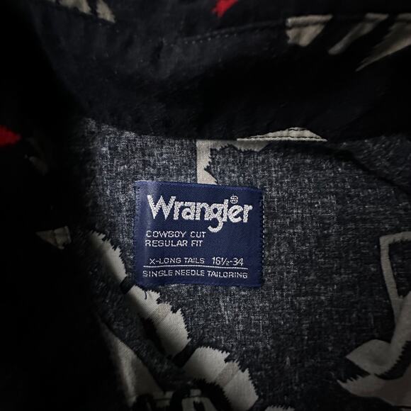 Vintage Wrangler Shirt Mens Large Black Aztec Western Cowboy Cut Y2k Long Tail - Picture 6 of 10